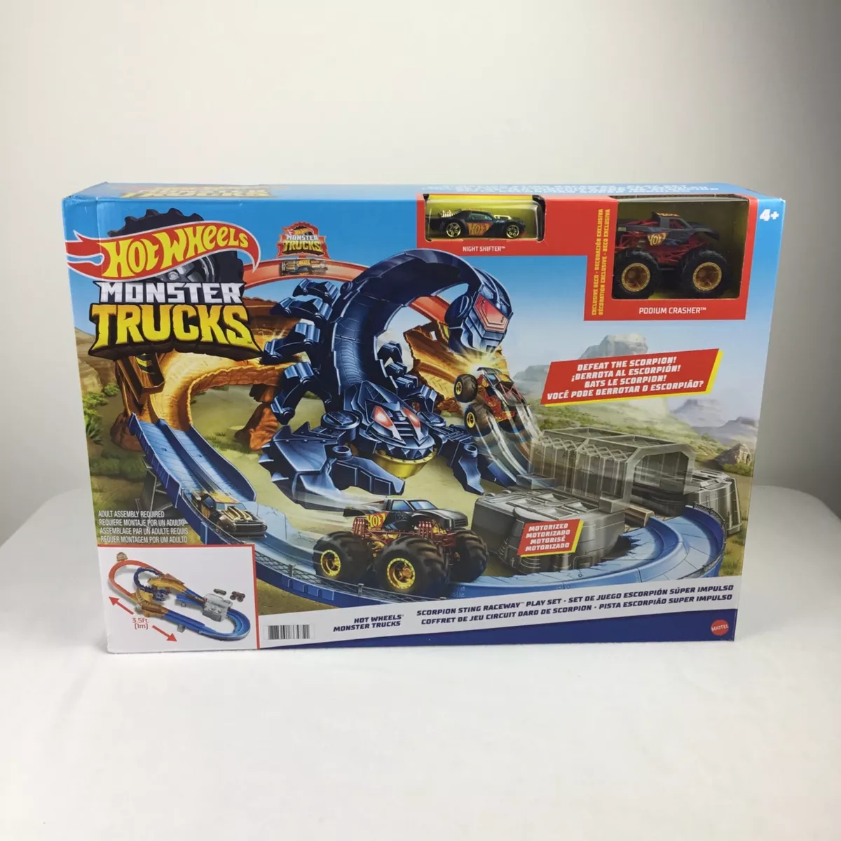 Hot Wheels Monster Trucks Scorpion String Raceway Track Set with 1 Toy  Monster Truck & 1 Car 