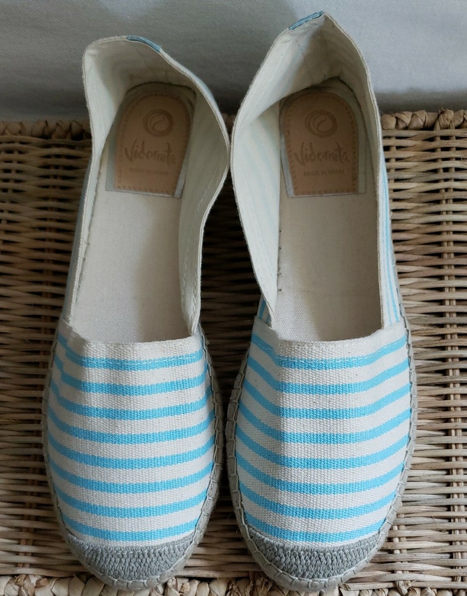 VIDORRETA Aqua Cream Striped Canvas Espadrilles Closed Toe EU39 US - Main Image