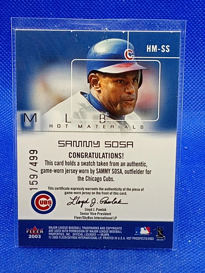 2003 Fleer Hot Prospects Hot Materials Sammy Sosa #HM-SS ***159/499*** - Image 2 of 2