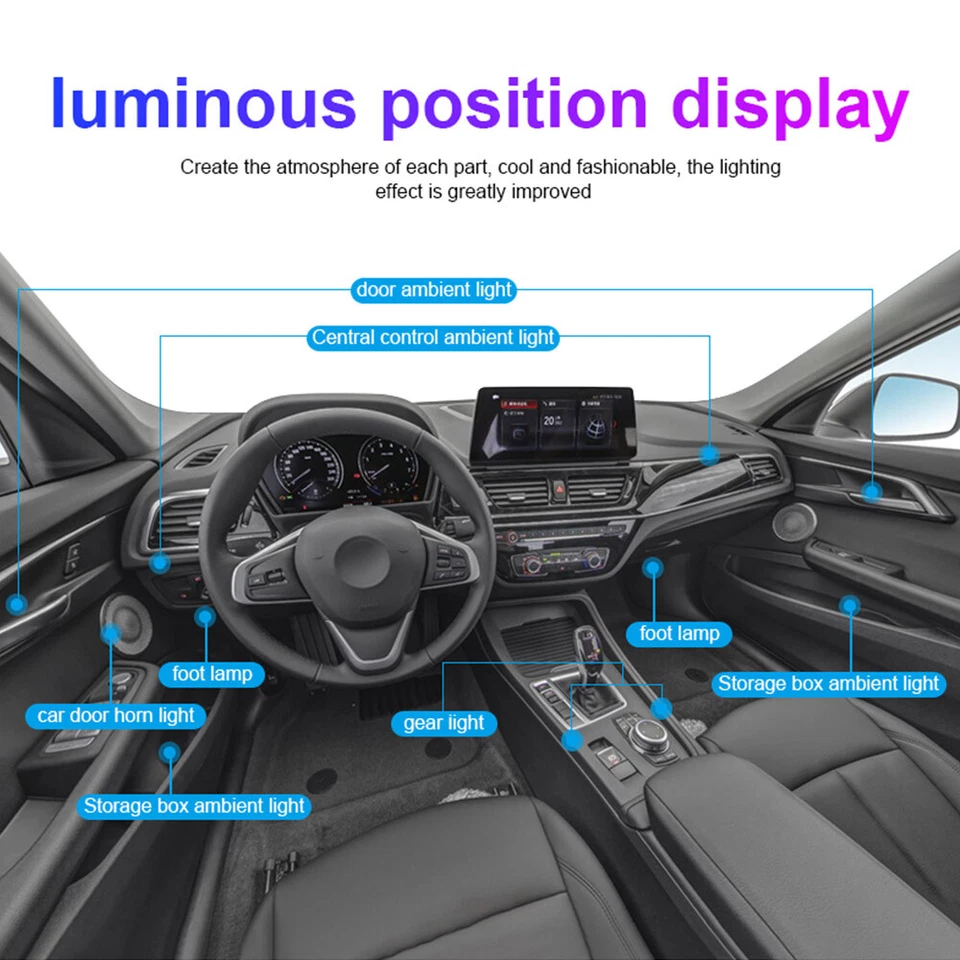 RGB Symphony Coche Atmósfera Interior LED Acrílico Guía Fibra Óptica Luz Ambiental Foto 3 de 4