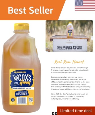 Family-Owned 100% Pure Raw Clover Honey Jug - Rich in Nutrients
