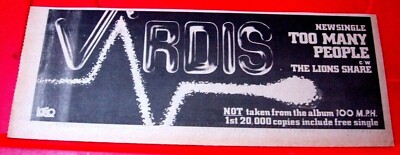 Vardis Too Many People Vintage ORIG 1980 Press/Mag ADVERT 12''x 4,5'' Metal/NWOBHM