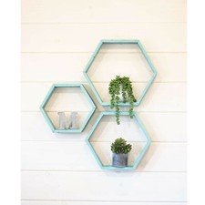 BarnwoodUSA Rustic Farmhouse Floating Hexagon Wall Decor Shelves Set of 3