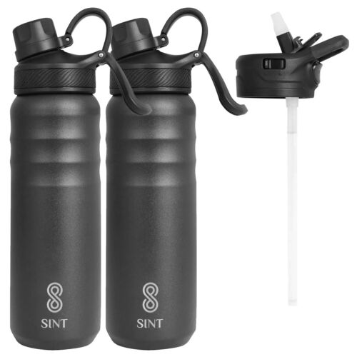 Pack of 2- SINT 24 Oz Leak-Proof Stainless Steel Double Lid Sports Water Bottle