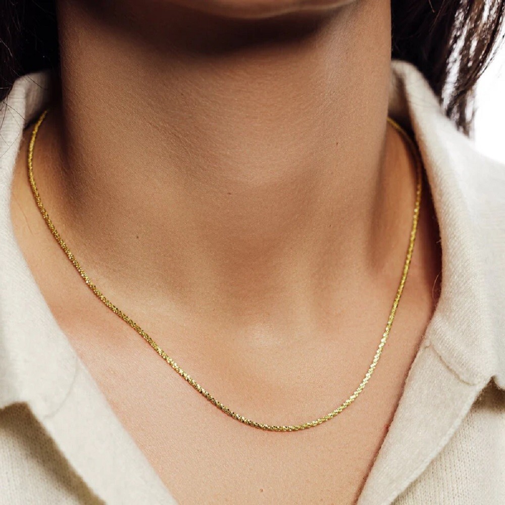 "24\" Sterling Silver Gold Plated Adjustable Rock Slider 2mm Chain Necklace w/Bead"