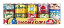 NEW10 PC MELISSA  DOUG GROCERY CANS PLAY FOOD CANS STACKABLE REMOVABLE LIDS