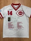 PETE ROSE Autograph Custom Cincinnati "HIT KING" Stat Sheet Baseball Jersey JSA