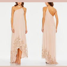 USED MAC DUGGAL [ 6 ] 9218 Flowy One Shoulder Beaded Trapeze Gown Rose J2508