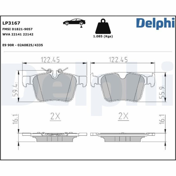 Delphi BremsbelÄGe Satz Hinterachse Passend FÜR Jaguar E-PACE F-PACE XE XF Land-image