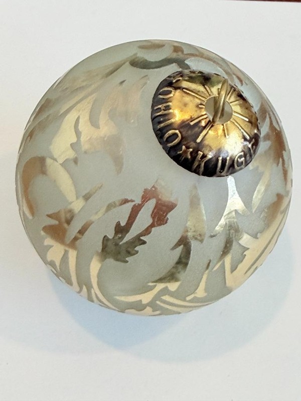 Vintage Ohio Kugel Co Christmas Frosted Etched Gold Glass Ornament