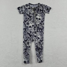 Bums Roses Skulls Floral Bamboo Romper 6-9 Months Black Gray Zip Halloween