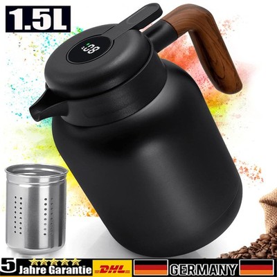 Thermoskanne 1,5L mit Teesieb,Isolierkanne Kaffeekanne Thermo Teekanne Edelstahl