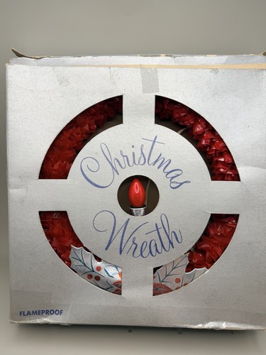 Vintage MCM Red Cellophane Christmas Wreath Electric Candle Light 10" Org Box