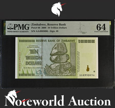 Zimbabwe Reserve Bank 10 Trillion Dollars 2008 P 88 Prefix AA UNC PMG 64 NR