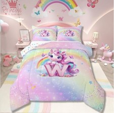 Unicorn Bedding Set,Twin 3D Pink Blue Unicorn Floral Bedding,Gradient Glitter...