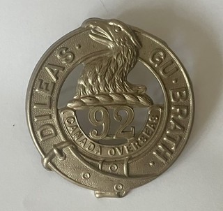Canadian 92nd (48th Toronto Highlanders) Battalion white metal cap badge
