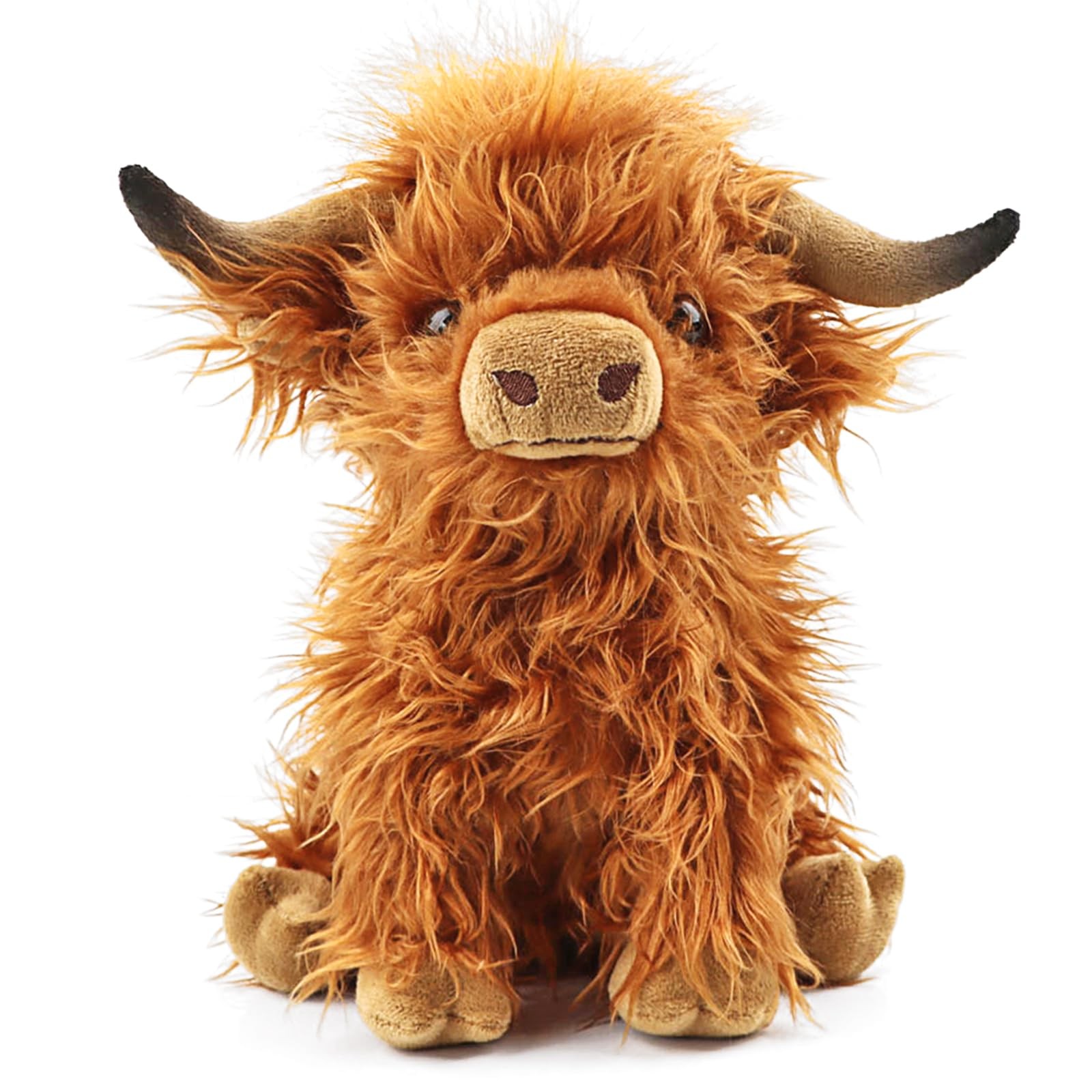 Highland Cow Weighted Plush Toy w/ Heating Pad, Soft Farm Cow Gift, Brown