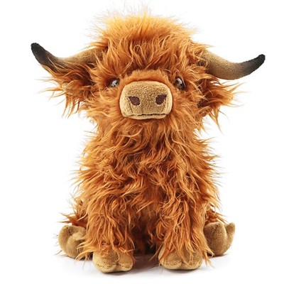 Highland Cow Weighted Plush Toy w/ Heating Pad, Soft Farm Cow Gift, Brown