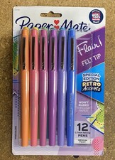 New Paper Mate Flair 12 Felt Tip Retro Colored Pens Medium Point 0.7mm Art Draw