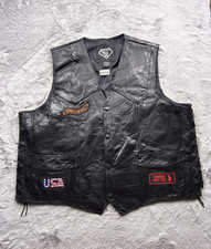 Diamond Plate Buffalo Leather Vest 3XL Mens Black Biker Motorcycle Patches
