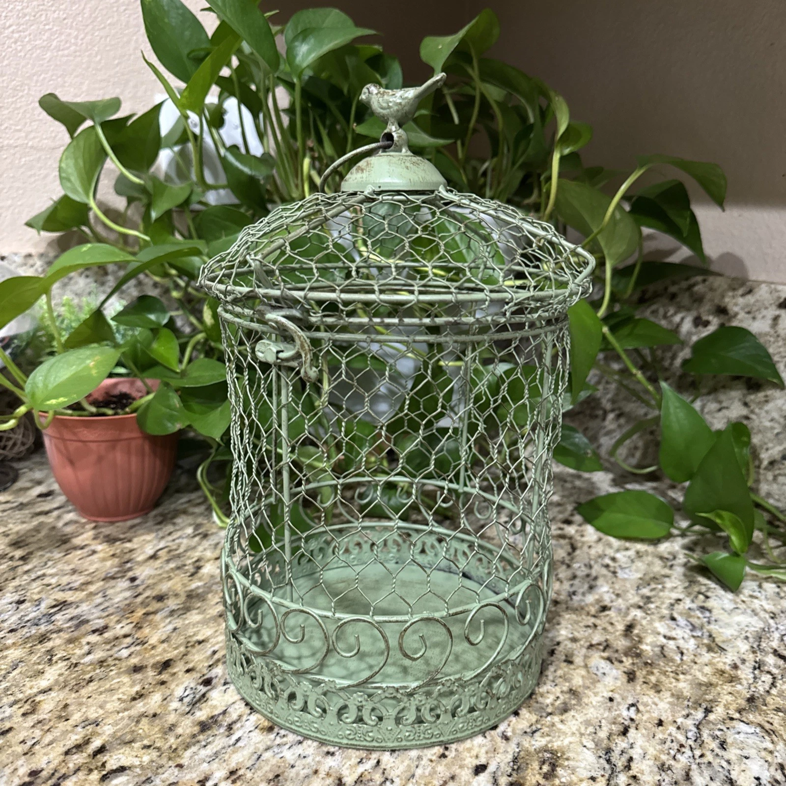 Rustic Farmhouse Green Colored Bird Cage For Decor
