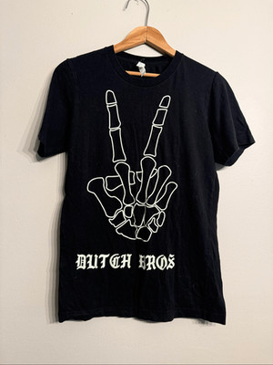 Dutch Bros Black Glow in the Dark Skeleton Hand Rock Graphic T-Shirt Size Small