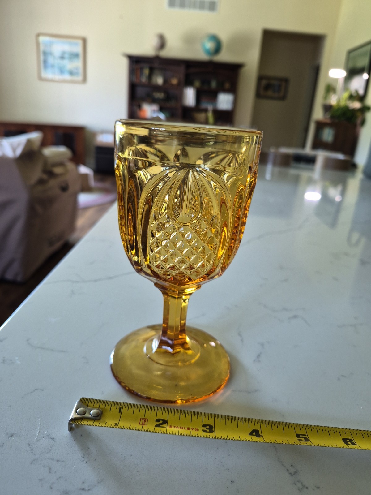 Fenton New England Colonial Amber Pineapple Footed Glass Goblet Vintage
