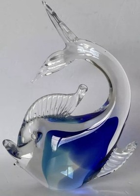Kunst Glas Delfin Kobaltblau und Klar Marine Figur Geschenk Fisch (c4)