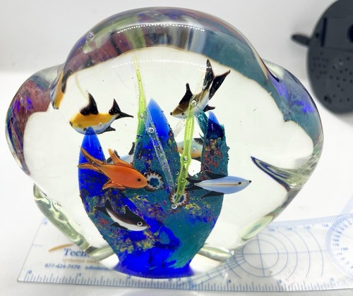 REDUCED VTG Murano Italy Glass Art 8 Fish Aquarium Coral Reef Sculpture 2 Sided!
