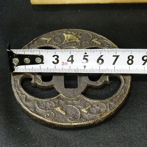 Antica Spada Tsuba Giapponese Guardia Samurai Ferro Edo Antiquariato E021 - Foto 4 di 8