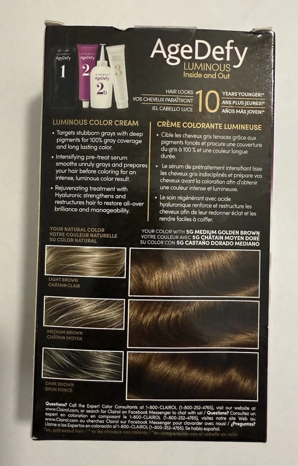 Clairol Age Defy 5G MARRÓN DORADO MEDIO Tono Color de Cabello Permanente SELLADO Foto 3 de 4