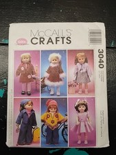 McCall's 18" Doll Clothes Sewing Pattern 3040 Ballerina Dress Poncho Hat Shrug
