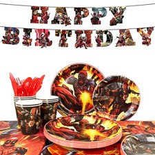 114Pcs Deadpool Party Decoration Spider Man Birthday Supplies Tableware Cups Set