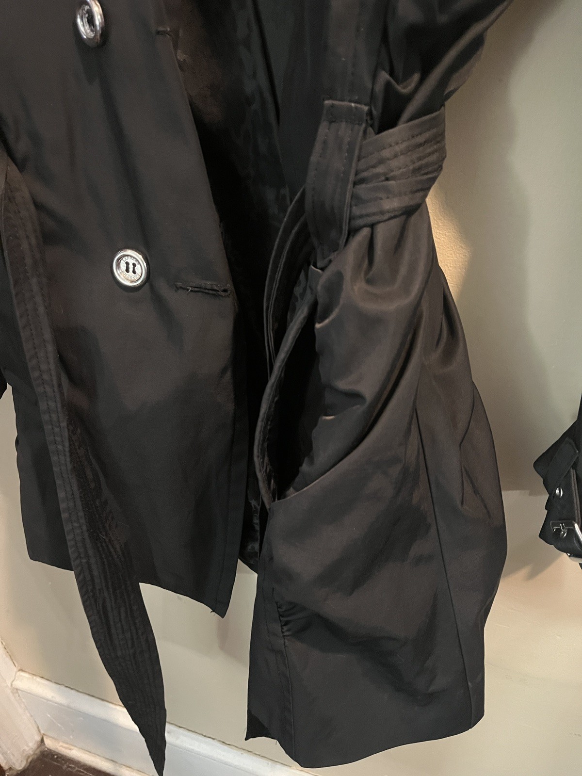 Express Double Breasted Button Front Black Trench… - image 11