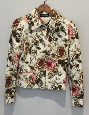 Dolce & Gabbana Floral Button Front Short Jacket Long Sleeve Size 44 Italy