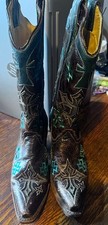 CORRAL Women's Whiskey/Turquoise Three Cross Snip Toe Boot
