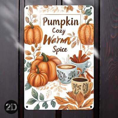 2D Flat, 1pc Rustic Farmhouse Tin Metal Signs Wall Sign - Pumpkin Cozy Warm Spic