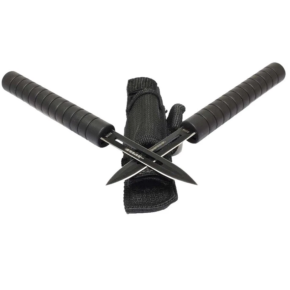 Cuchillo de caza táctico de doble hoja ninja entrelazado de 7,5" con funda NEGRO Foto 2 de 3