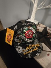 Vtg  Christian Audigier Ed Hardy Trucker Hat Rose Skulls Y2K Rhinestone 