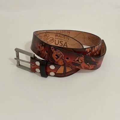 Unisex JON WYE Leather Paisley Belt Western Retro Made in USA Men Women 46.5''