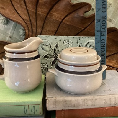 Contemporary Chateau Stoneware Hand Painted Creamer Sugar Bowl MCM Very Brady
