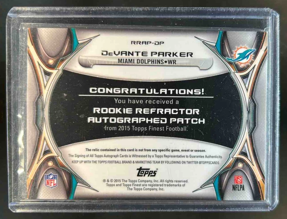 2015 Finest DeVante Parker Rookie Patch Auto Xfractors RC #10/20 Dolphins - Image 2 of 2