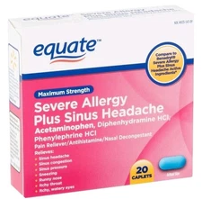 Equate Severe Allergy Plus Sinus Headache Caplets 20 CT 02/2026