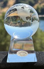 Celebration Eryocal Etched Crystal Globe & Pedestal Paperweight In Original Box