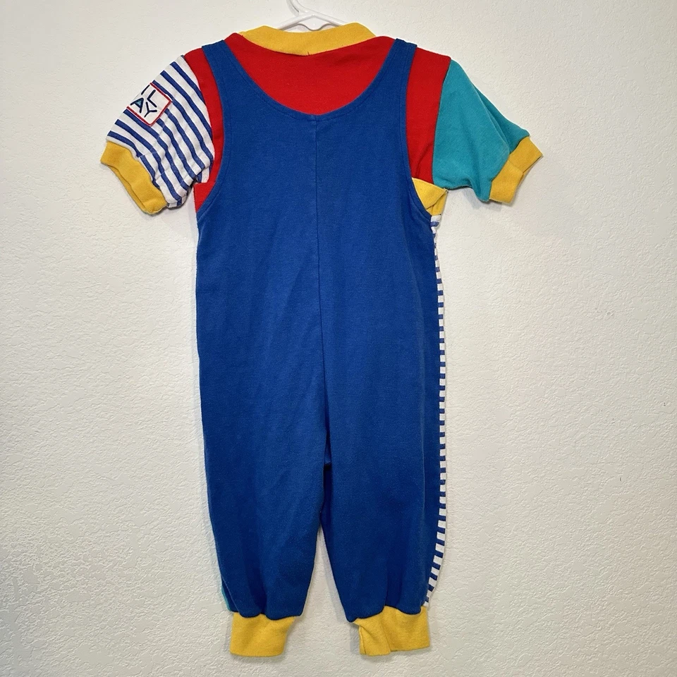 Vintage Baby Outfit 90s 12M Buddy Boys Matching Set Overalls Nautical ColorBlock - Image 2 of 4