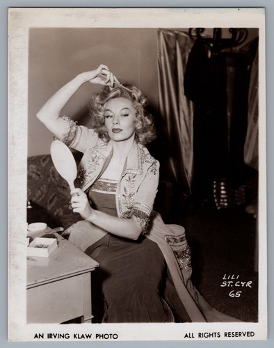Original Irving Klaw Photo 4"x5" Lili St. Cyr Lingerie Stockings #65 Fixing Hair
