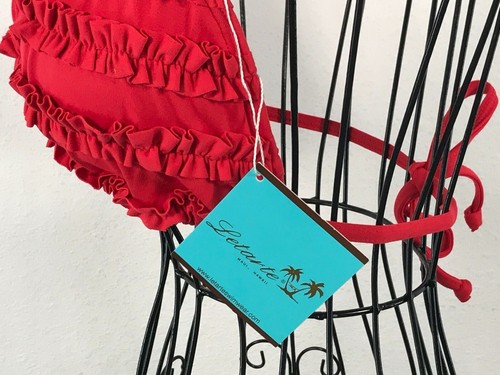 Letarte Ruffled Triangle Bikini Top, Women's Size M - Lollipop Red - Picture 5 of 7