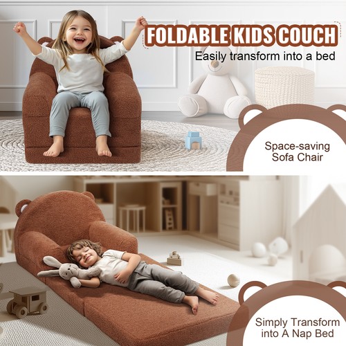 VEVOR Baby Chair Foldable 2-in-1 Baby Lounger Couch Cartoon Kids Sofa Brown - Picture 3 of 12