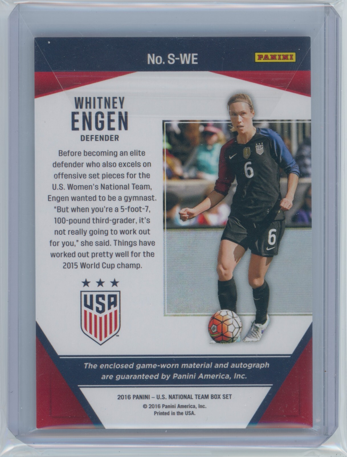 2016 Whitney Engen Panini Silhouettes USWNT Match-Worn Autographed Card 5/53 view 2