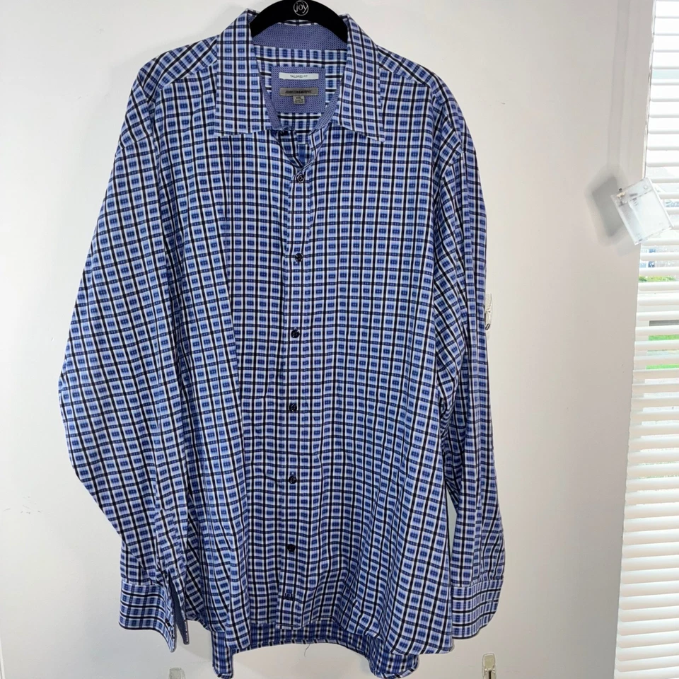 Camisa de vestir Johnston & Murphy a medida con botones manga larga a cuadros XXL Foto 3 de 4